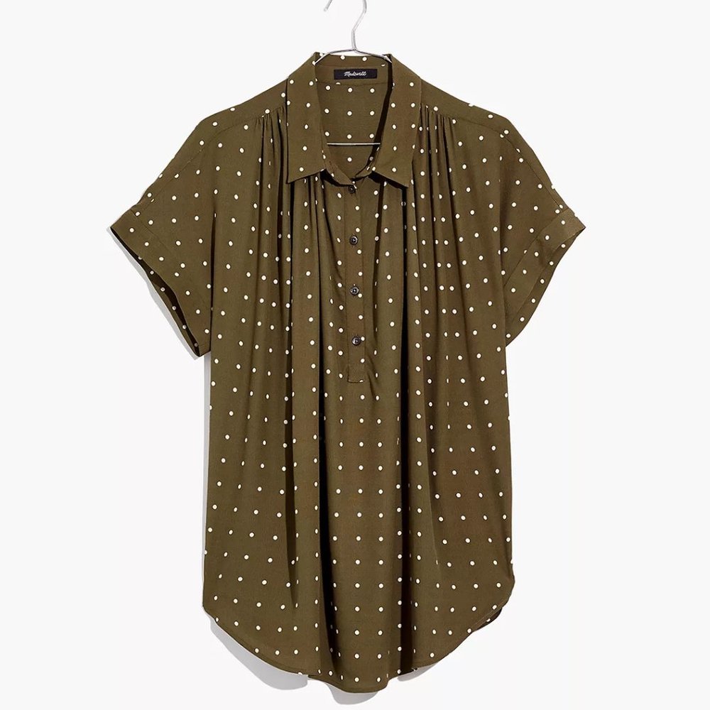 Madewell Central Drapey Popover Shirt in Grid Dot